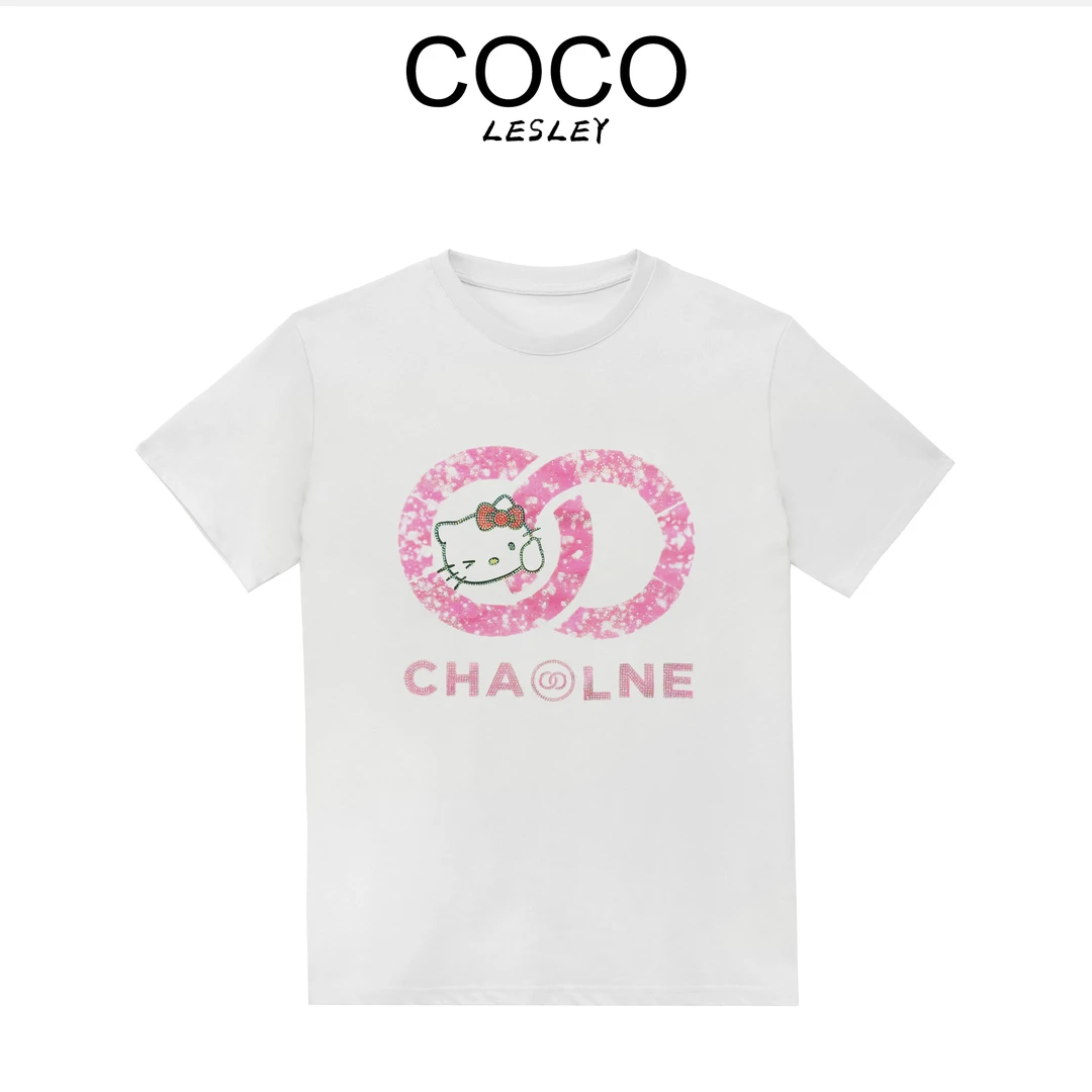 【COCO LESLEY】常规宽松字母印染潮流T恤运动经典黑色圆领-LT234