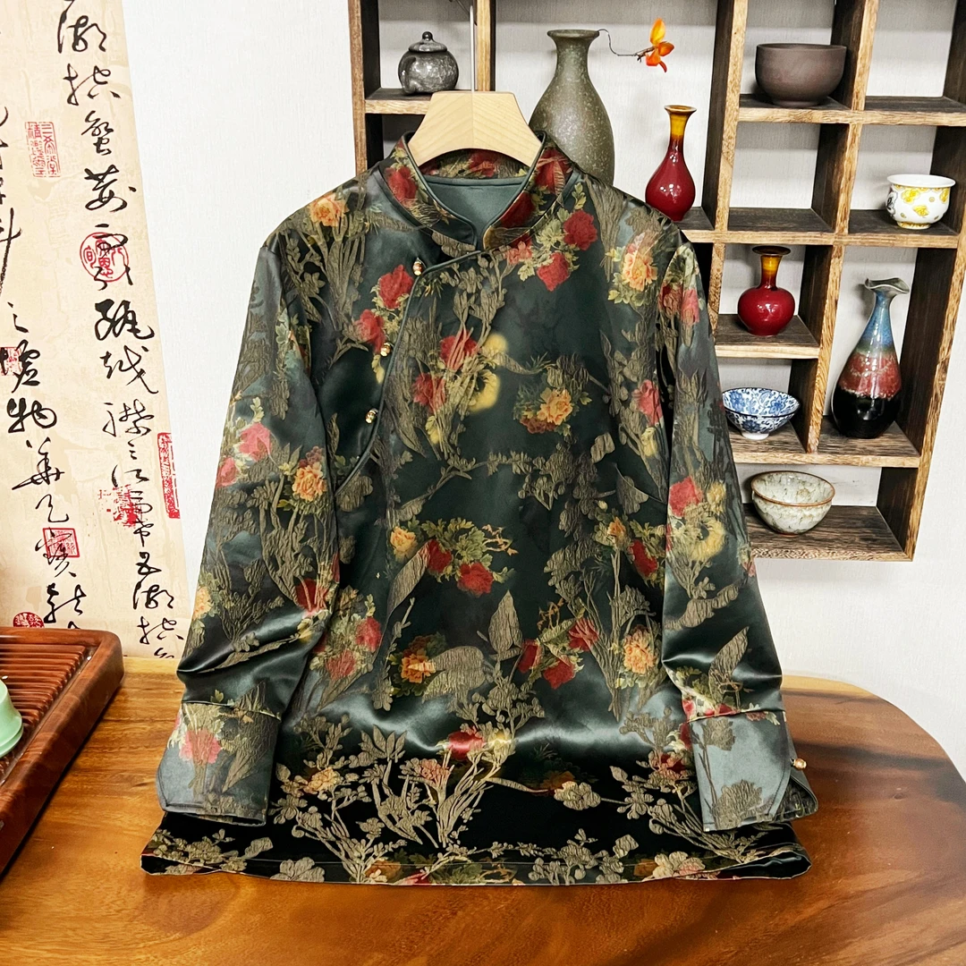 YUEZHE新中式2026春款提花长袖旗袍新款时尚宽松双层显瘦上衣