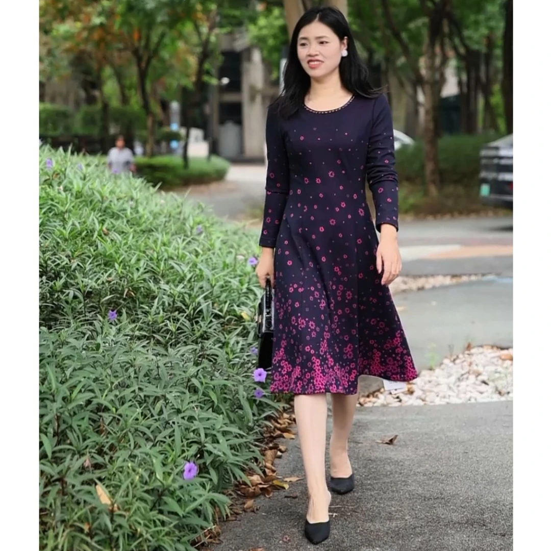 秋冬加厚碎花妈妈装连衣裙#L800915H时尚洋气显瘦气质