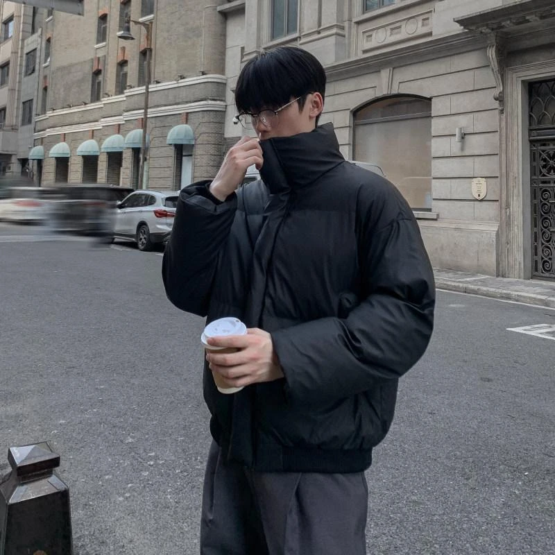 纯色美式立领羽绒服男款冬季宽松棉袄青少年痞帅加厚保暖面包服
