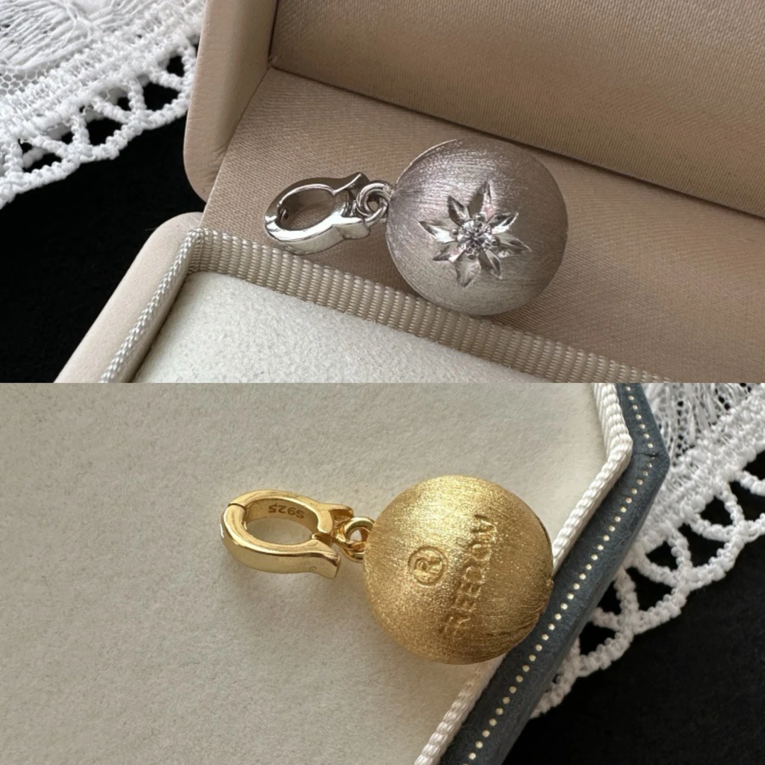 吊坠925银 小众轻奢意大利拉丝工艺六芒星圆球吊坠女复古时尚侧坠