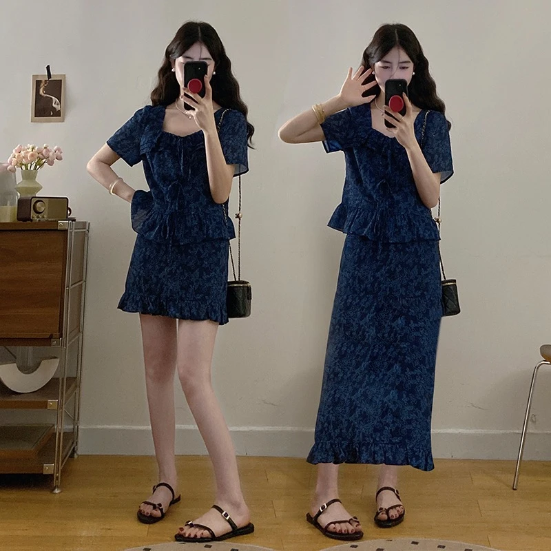 大码2025夏季新款韩版设计感时尚显瘦上衣长短半身裙洋气法式套装