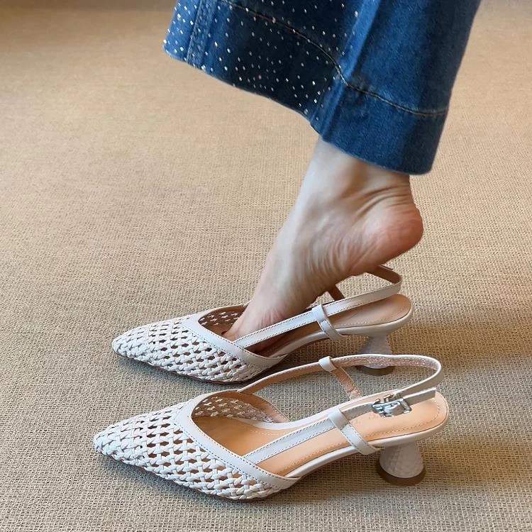 【DICECK官方正品】5.5cm优雅编织镂空尖头高跟鞋新款百搭透