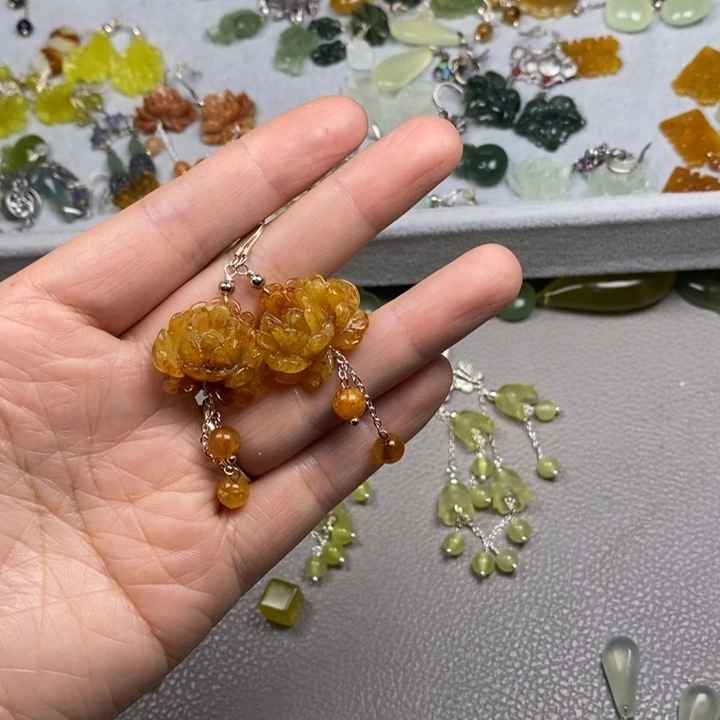 蛇纹石玉银S925镶嵌挂件耳饰耳环项链