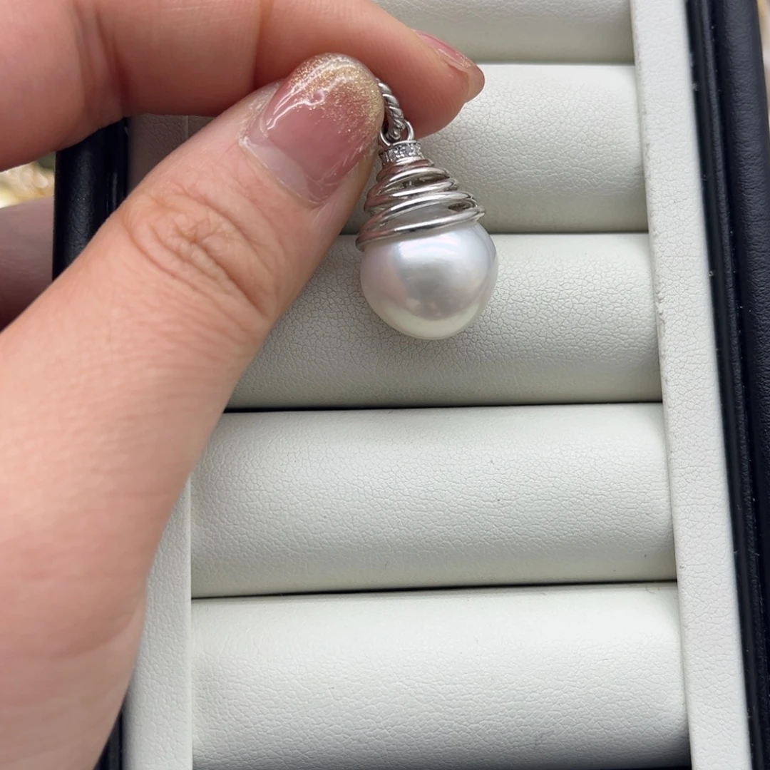 银S925镶嵌海水珍珠吊坠(不含链)