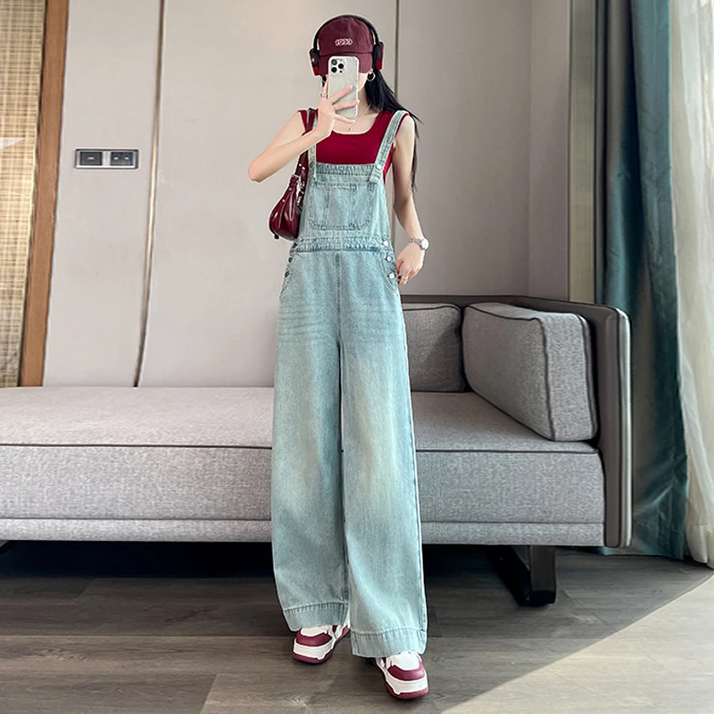 盐系减龄牛仔背带裤阔腿裤女2025年春夏新款高腰宽松显瘦韩版直筒
