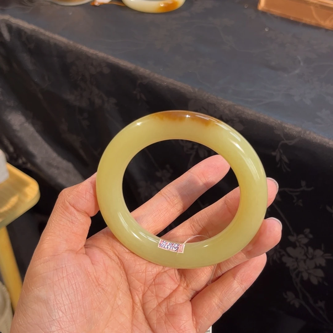 和田玉未镶嵌手镯  「黄口糖」姜黄 大胖圆