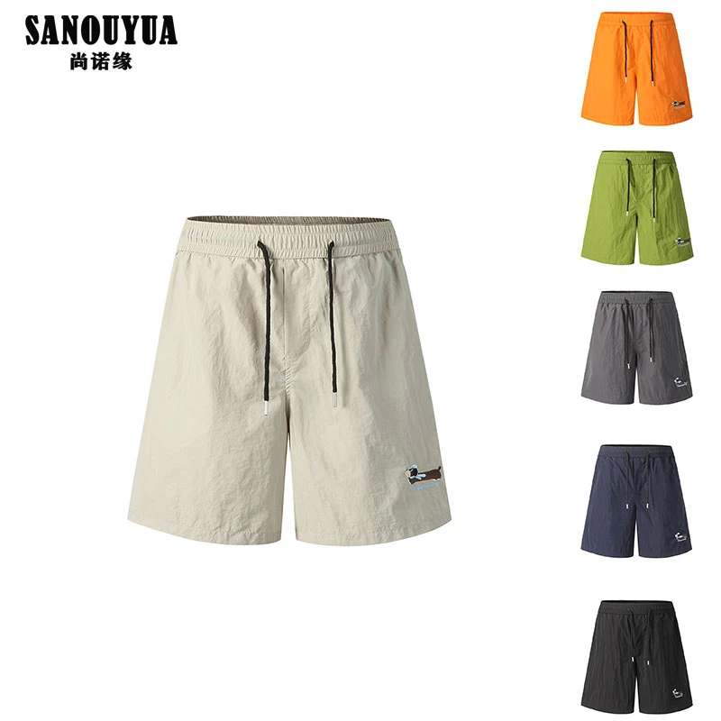 尚诺缘男士多巴胺短裤外穿高腰腊肠小狗刺绣裤子冰丝沙滩五分裤