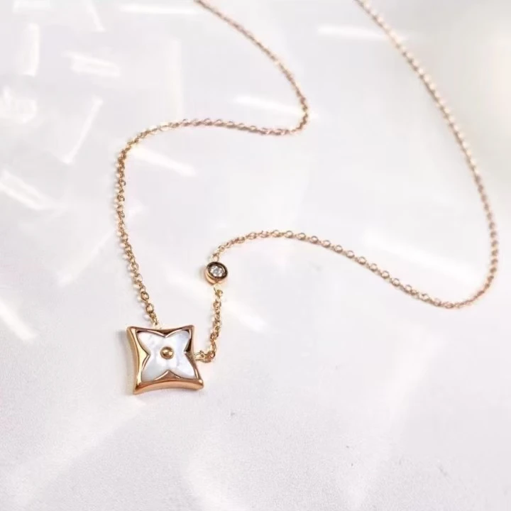 18k金玫瑰金老五花项链a06