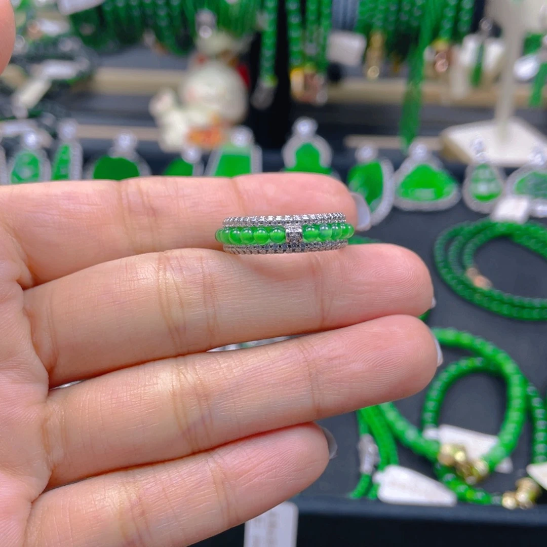 未镶嵌戒指翡翠圆珠戒圈