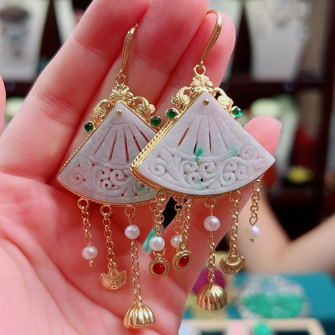 挂件翡翠银S925镶嵌耳环