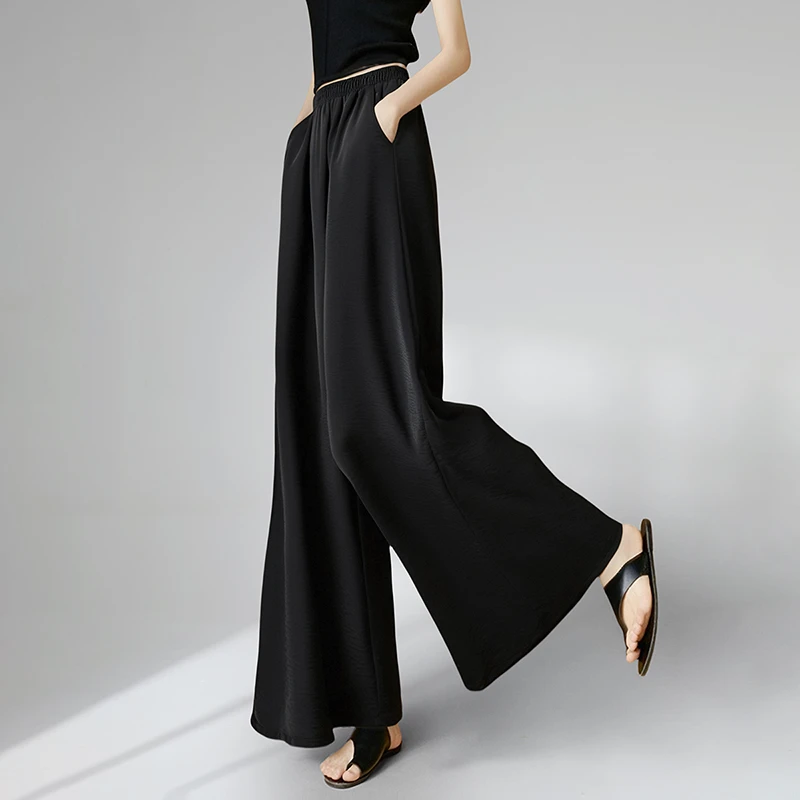 晚白【超薄凉感裤裙】夏新款简约肌理感慵懒松紧腰休闲裤女25031250