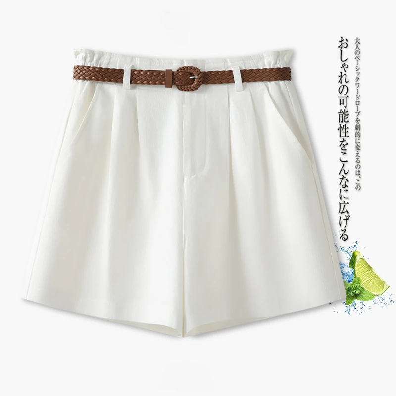 夏季薄款四分裤松紧腰阔腿短裤女2025年新款简约a字高腰百搭热裤