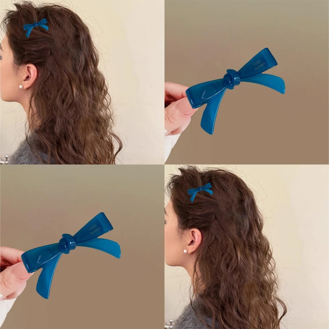 深海蓝色！蝴蝶结发夹八字刘海侧边夹碎发发卡头饰鸭嘴夹子旅行