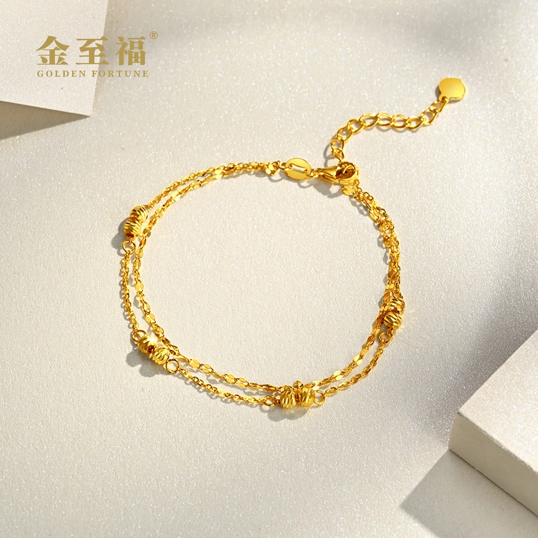 金至福足金5G车花珠手链经典时尚潮流精工车花精美小女人气质