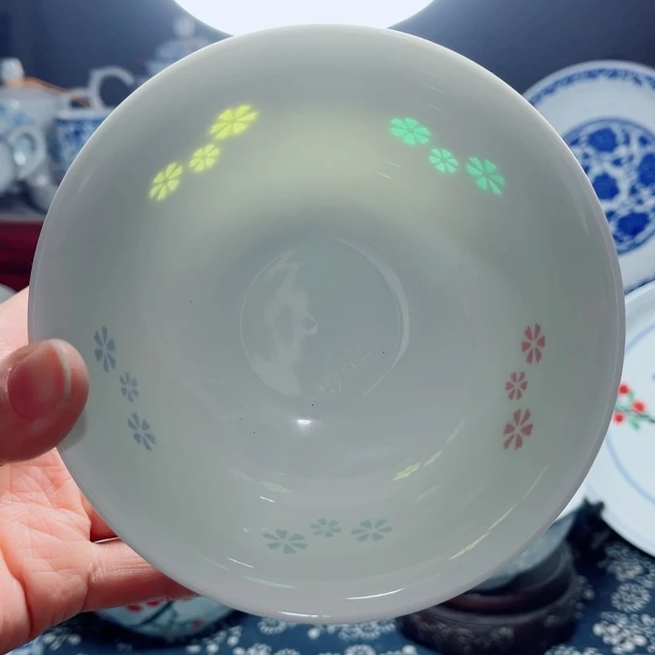 青花玲珑5寸饭碗三星花彩玲珑