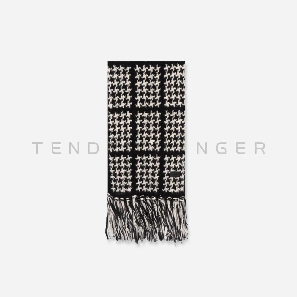 Tender Jinger丨千鸟送吉祥黑白配色流苏边保暖围巾WJ50316