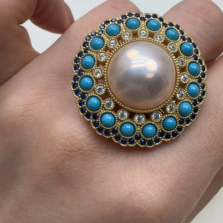 拼合珍珠（马贝珠）戒圈银S925镶嵌