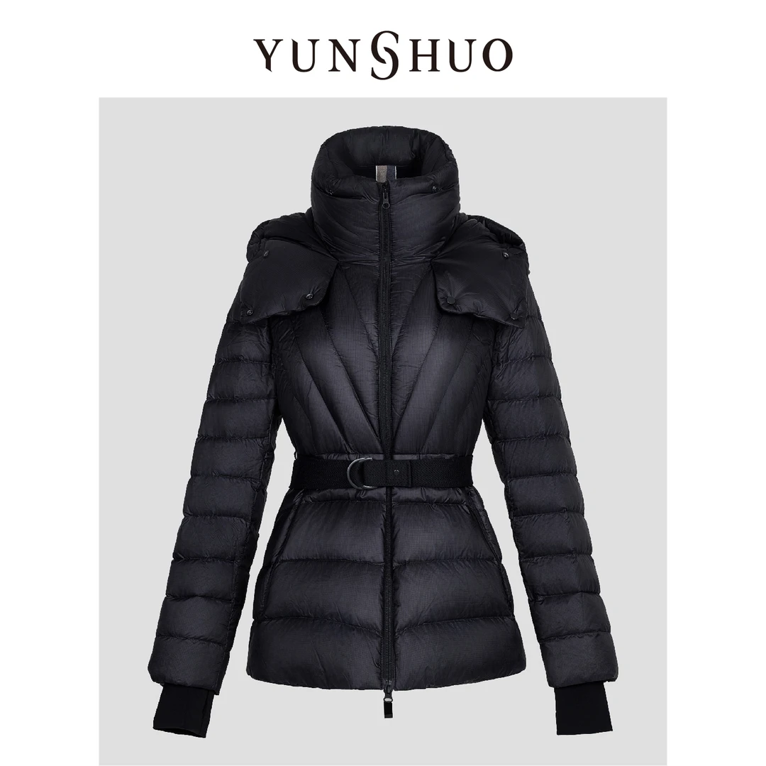 YUNSHUO允硕冬季新品时尚百搭收腰连帽女装95白鹅绒羽绒服815082