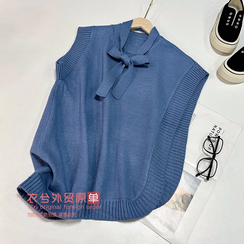 (设计感腰带马甲)时尚单开边可系带纯色针织韩版无袖背心W