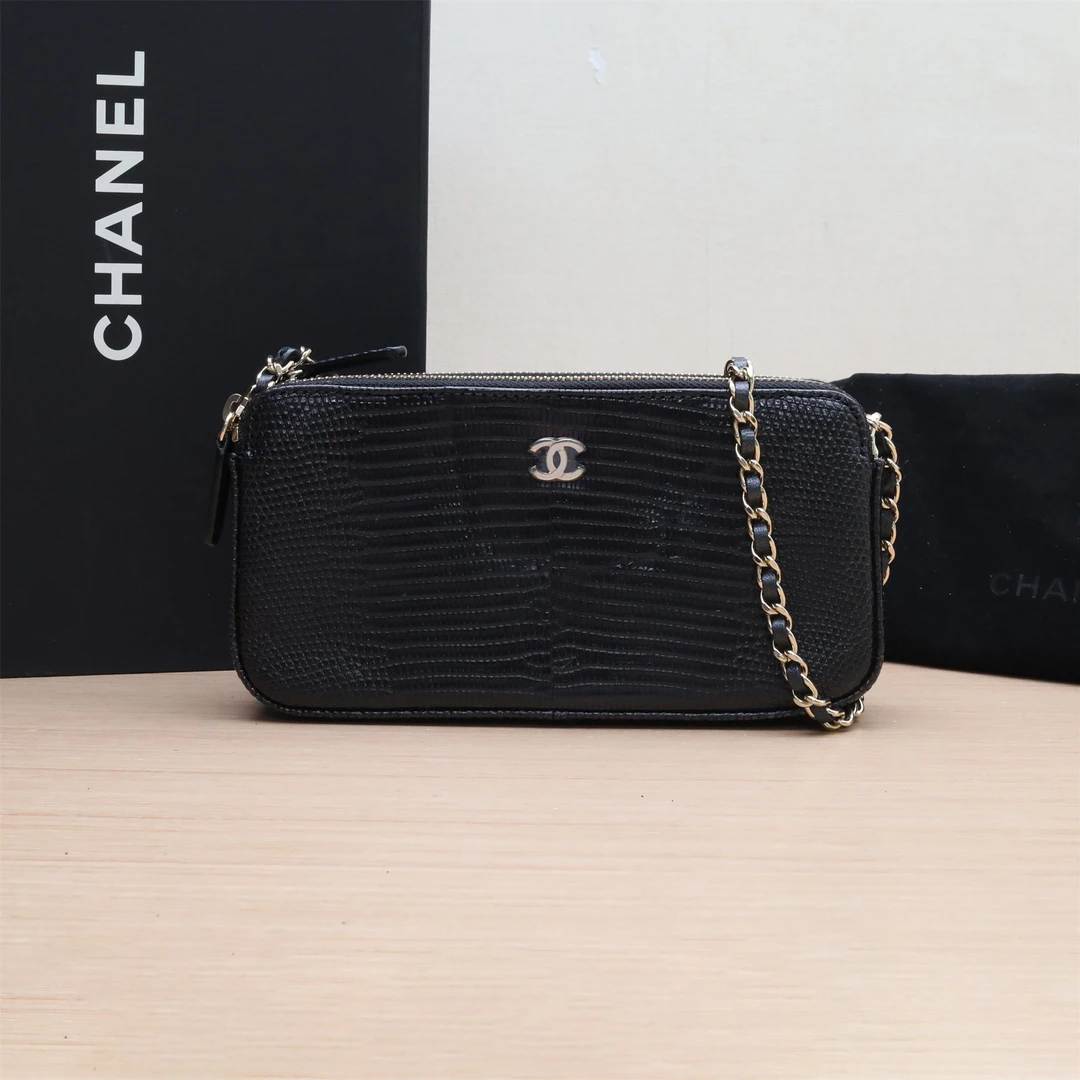 95新 Chanel/香奈儿 双双开箱 双层拉链 相机 woc 黑色 27开 包