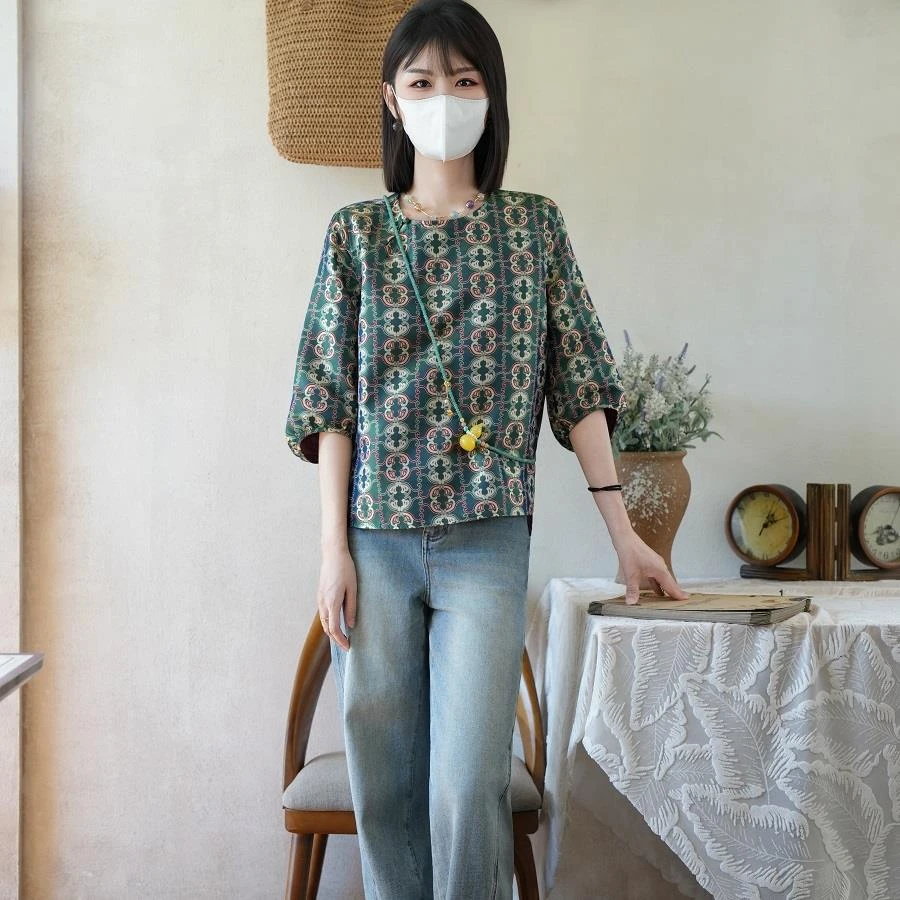 化蝶 新款双面穿桑蚕丝非遗蜀锦套头时尚上衣 ZR-2538