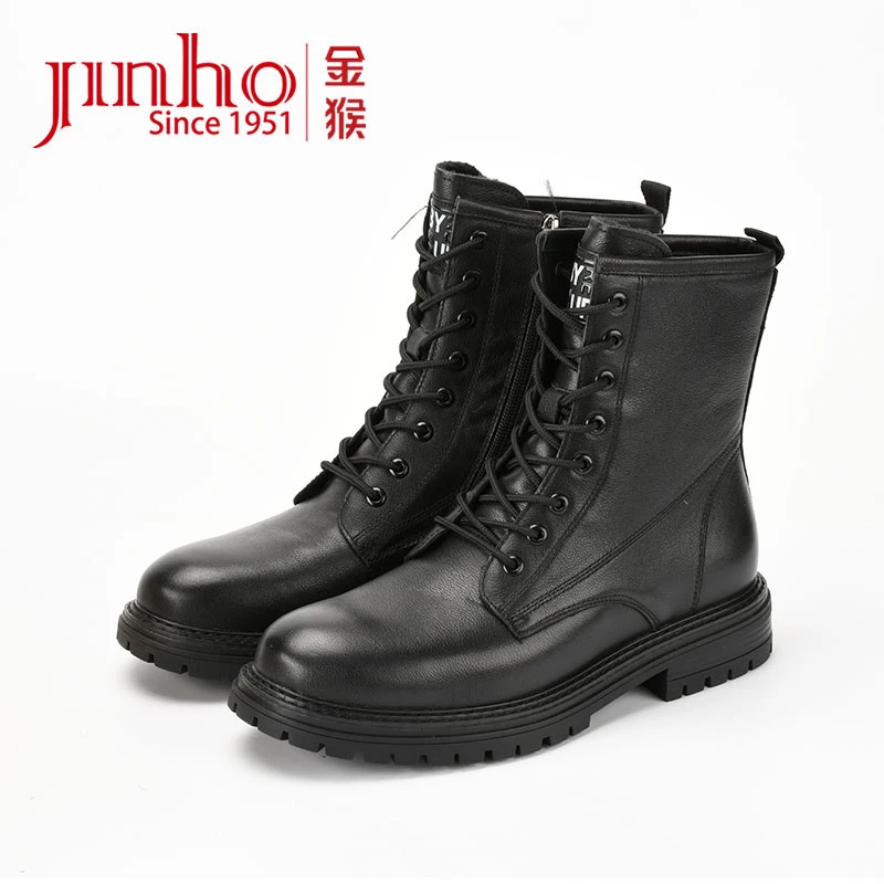 Jinho/金猴头层牛皮高帮加绒保暖3型时尚韩版男士马丁靴850401A