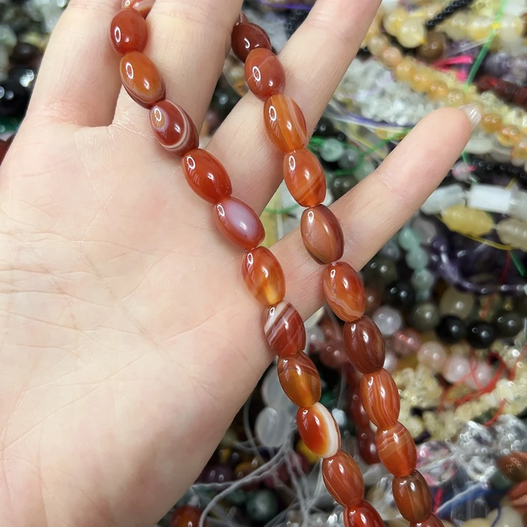 玛瑙/玉髓未镶嵌珠宝半成品，卡8✖️11玛瑙枣珠一条