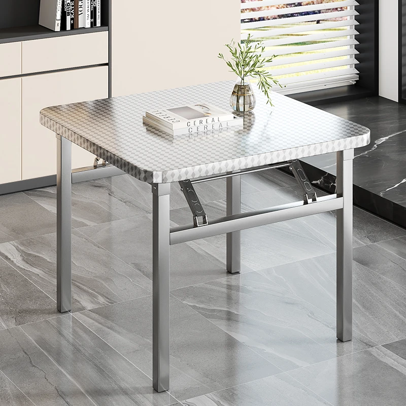 加厚圆角不锈钢折叠桌家用餐桌饭桌出租房户外烧烤摆摊便携夜市桌