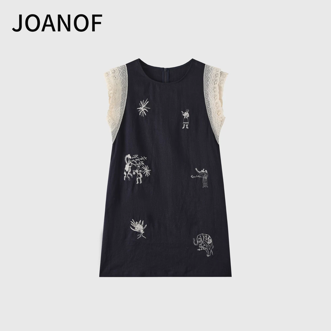 JOANOF条纹拼接百褶裙高腰春秋长裙薄款中国风连衣裙XL582-K