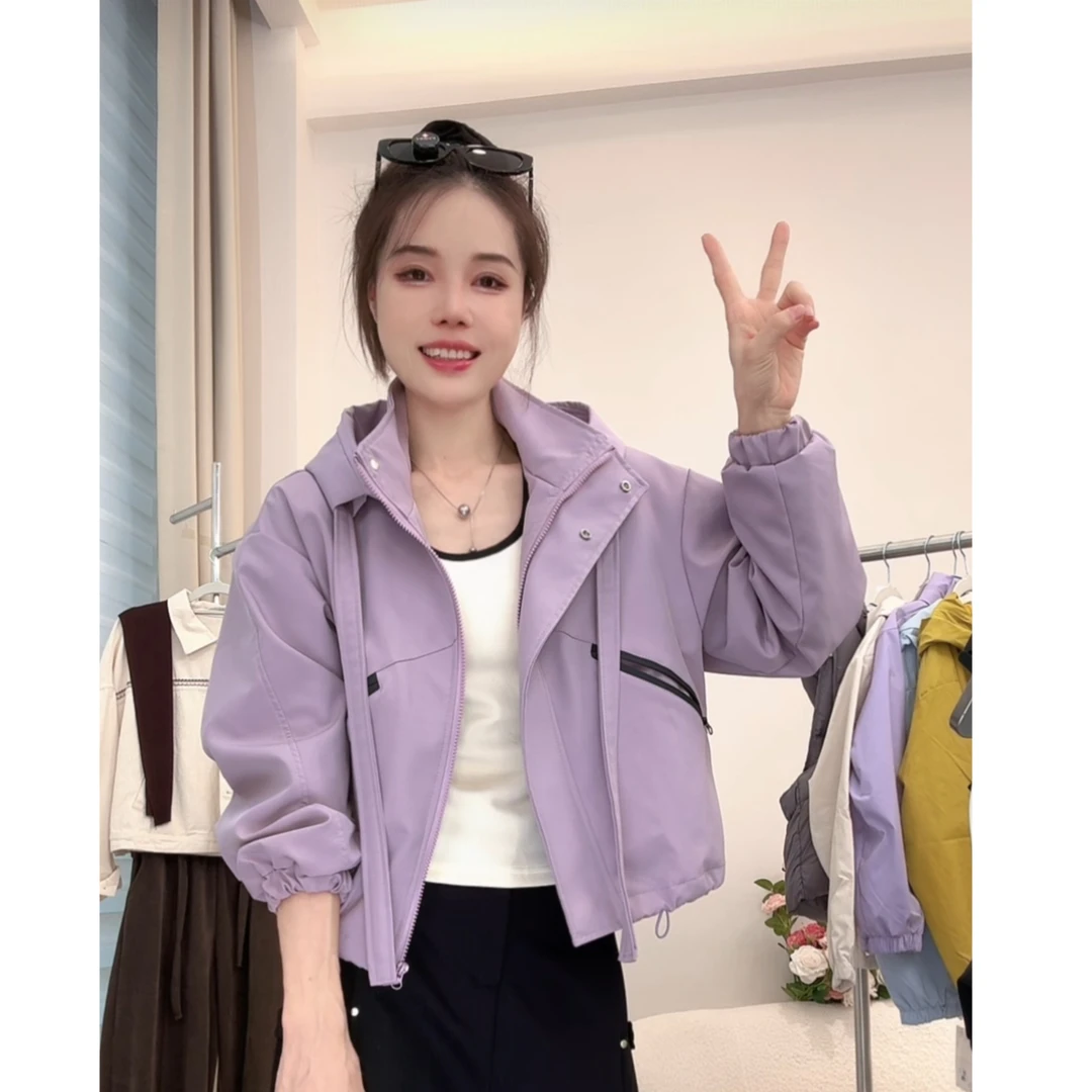 连帽防风短外套女2025年秋季新款韩版潮休闲夹克外套宽松上衣