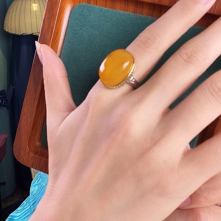 银S925镶嵌蜜蜡戒指戒指