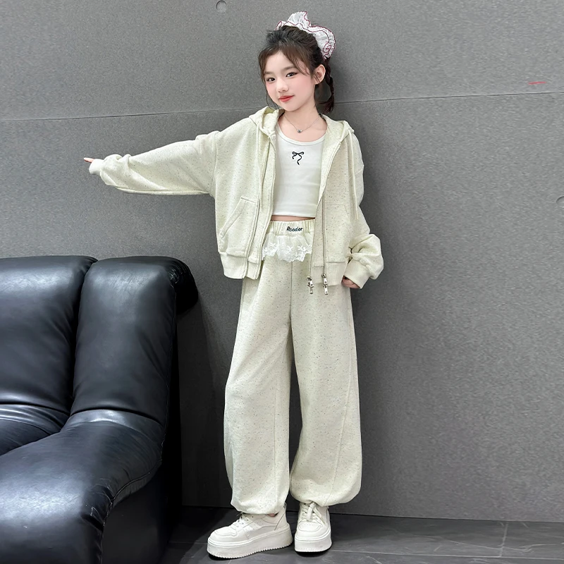 女童甜美春秋套装2025洋气新款中大儿童6-12岁15春装卫裤时尚外套