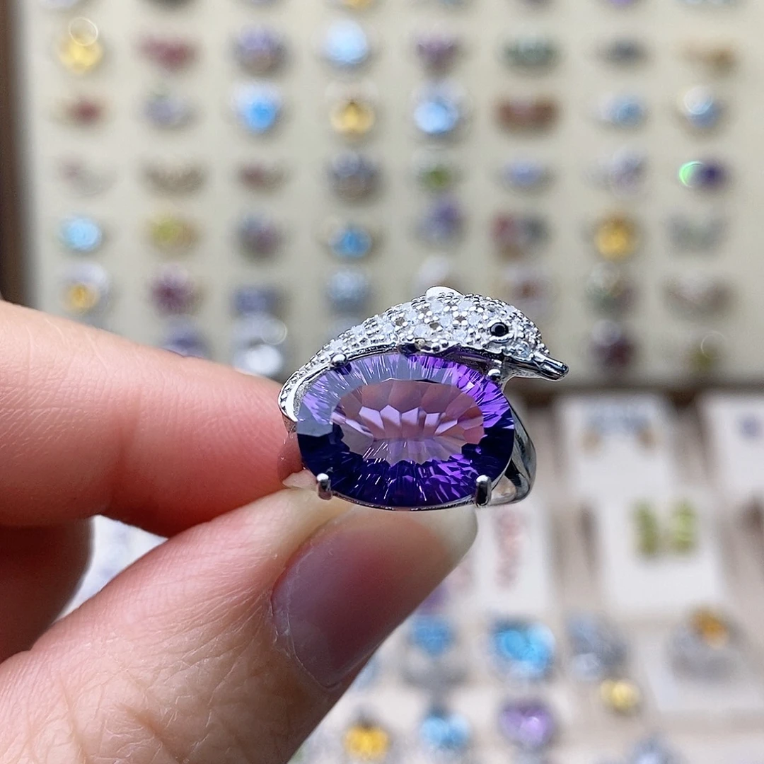 紫晶戒指银S925镶嵌一物一证