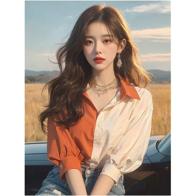 时尚新款夏季气质上衣女2025新款高级感洋气高端别致小衫橙色衬衫