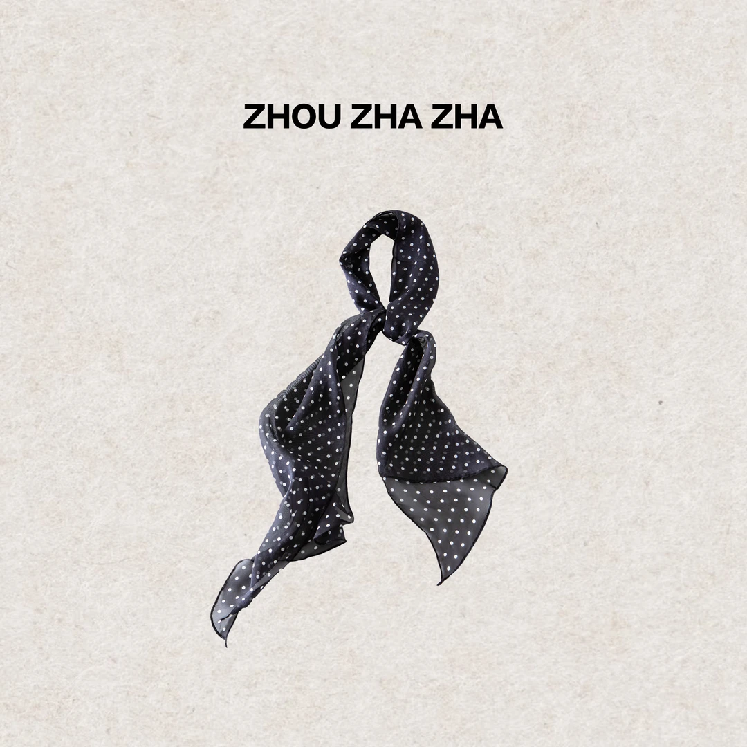 【周炸炸】法式赫本风复古波点长条丝巾女简约系扣波点丝巾#688110
