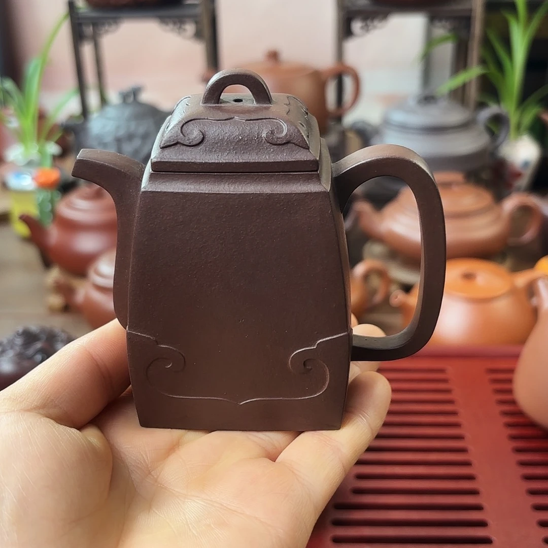 紫砂茶壶云纹汉方老紫泥120cc