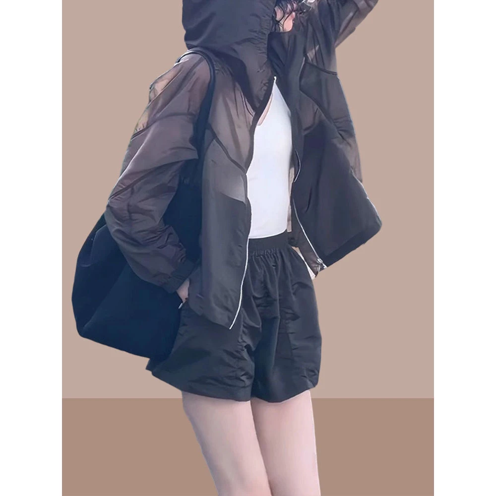 连帽防晒外套短裤套装女士2025夏季新款宽松时尚百搭显瘦两件套潮