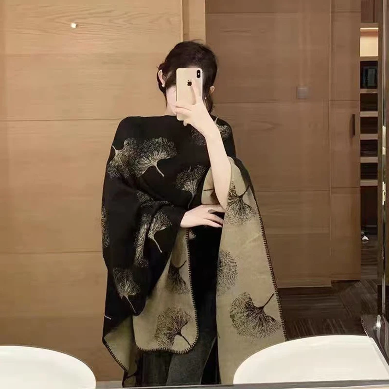 杏叶旅行披肩外搭女披肩高级感斗篷江南水乡文艺开叉油画披风披肩