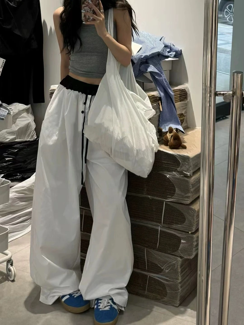 洁哥 新品韩系抽绳显瘦工装阔腿裤