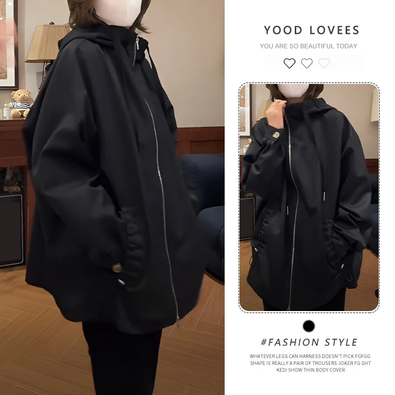 设计感休闲百搭连帽拉链风衣外套女装2025新款春秋小个子风衣时尚