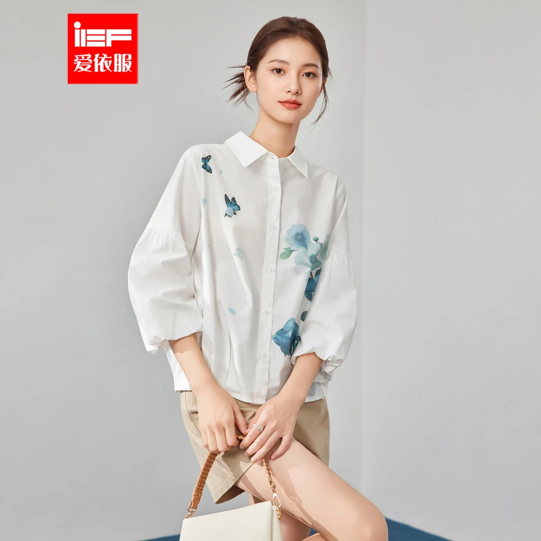 IEF/爱依服2025新款夏秋时尚印花休闲百搭设计感梭织衬衫上衣