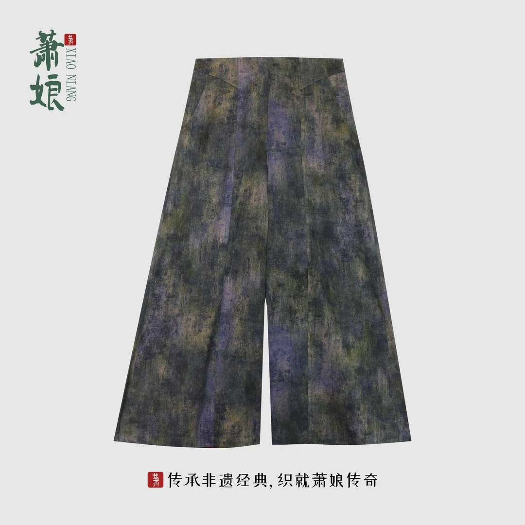 萧娘萧娘【卿风】弹力缎红云纱阔腿九分裤新中式直筒裤国风女裤5178