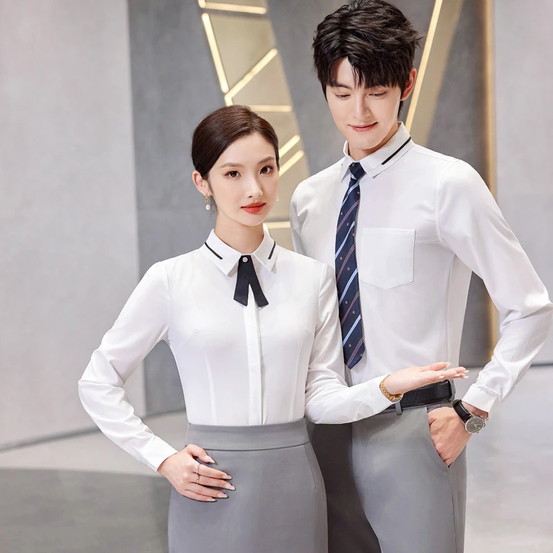 职业衬衫女白色长袖衬衣酒饭店餐饮KTV会所酒吧娱乐经理工作制服