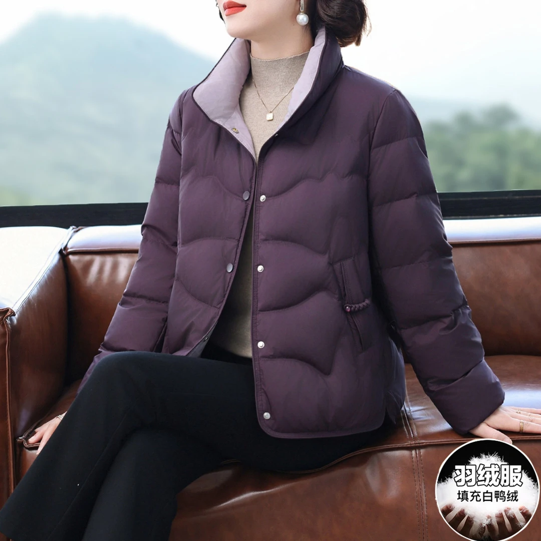 中老年羽绒服女2025新款立领短款上衣小个子妈妈冬季保暖外套