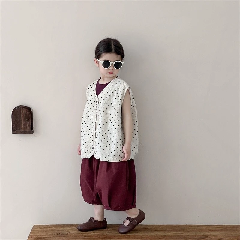 【歪歪妞童装】251026儿童复古森系棉麻波点马甲日系女童背心