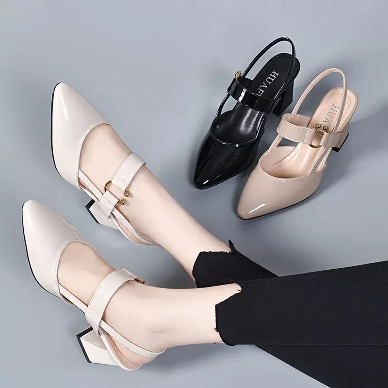 9 百搭时尚外穿轻便牛皮凉鞋女2025夏季新款高跟粗跟防滑舒适凉