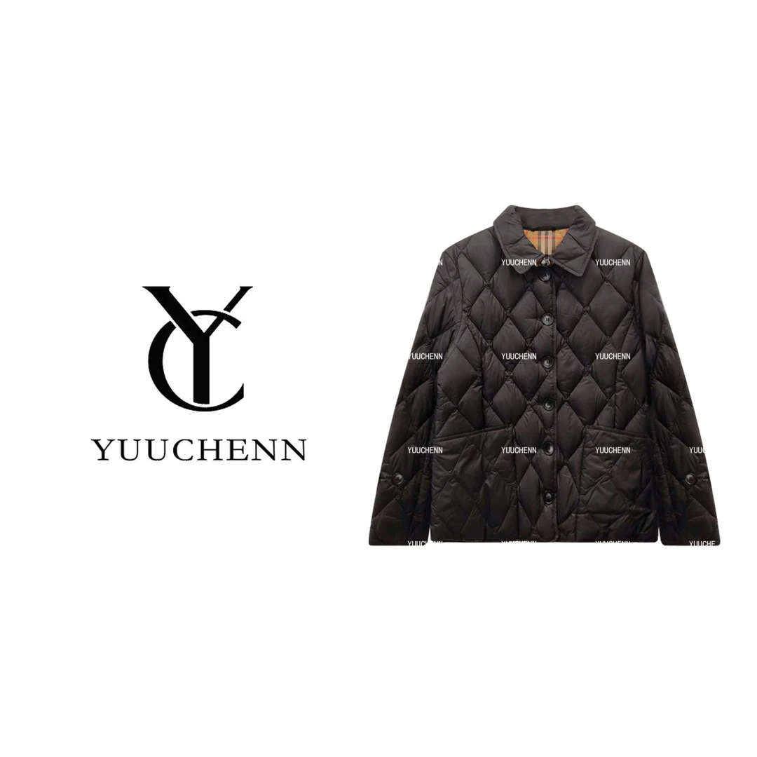 YUUCHENN黑色菱格鹅绒羽绒服女秋冬洋气时尚翻领外套CC2C2269