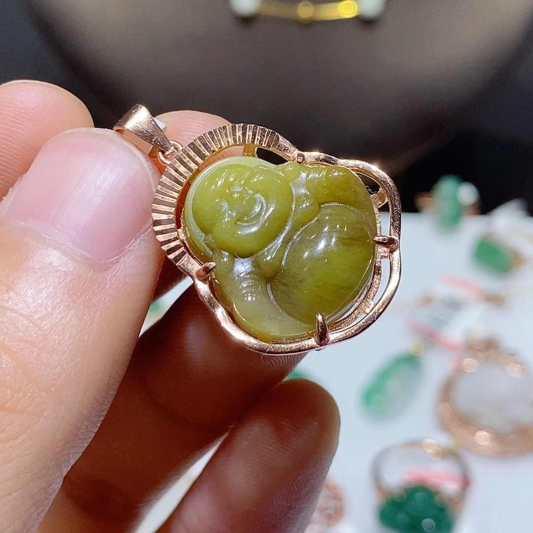 独山玉银S925镶嵌吊坠