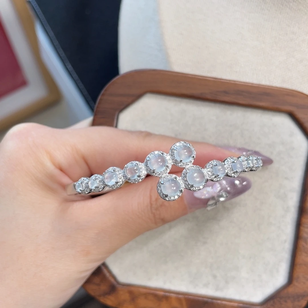 翡翠手镯银S925镶嵌25558